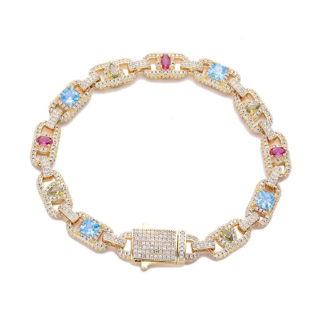 European and American hip-hop style color zircon geometric chain 1111 spring Xiaoxiangfeng full of men's and women's colored jewelry accessories