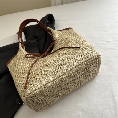Commuter Woven Large-capacity Tote Bag Women's 2025 Summer New Fashion Vacation Straw Bag Bow Armpit Bag