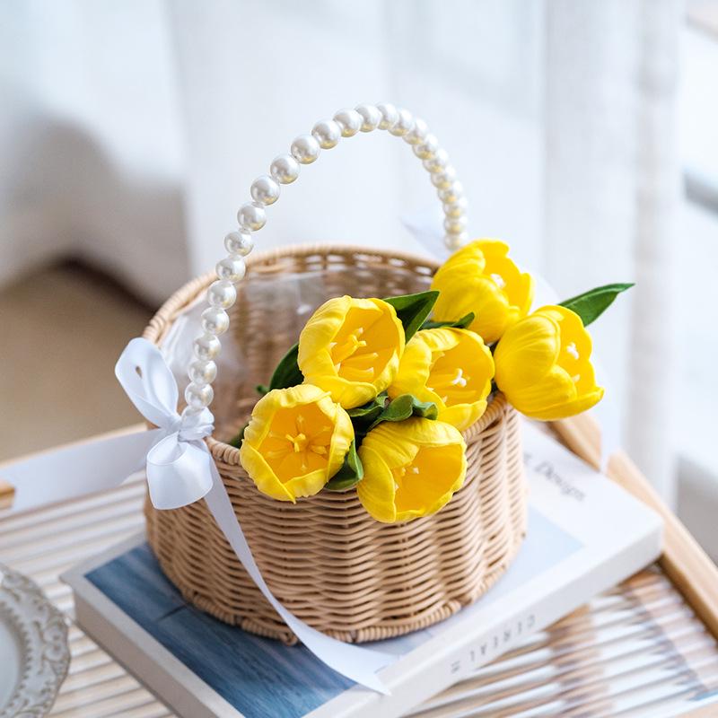Imitation Rattan Pearl Handheld Flower & Fruit Basket