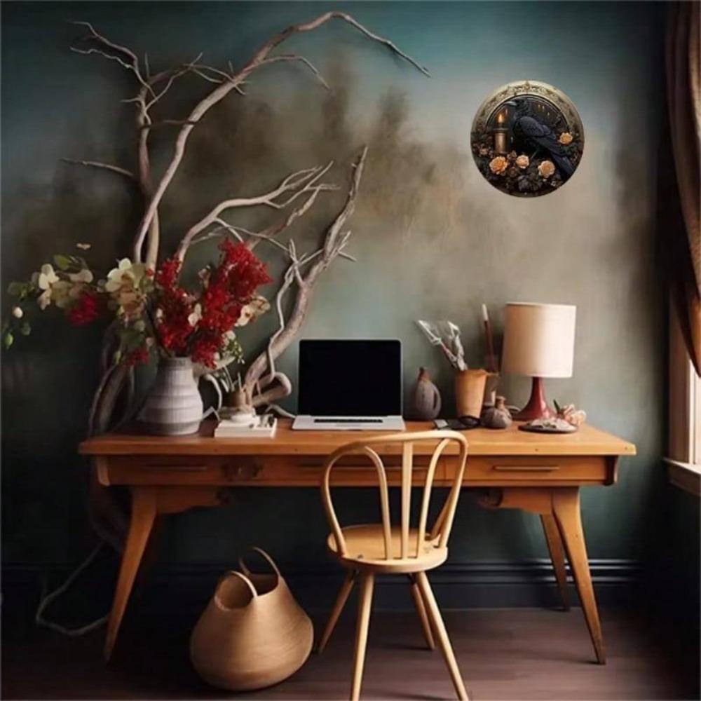 Gothic Raven Round Metal Tin Sign Artwork Home Decor