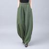 Womens Linen Cotton Harem Pants Casual High Waist Loose Baggy Trousers