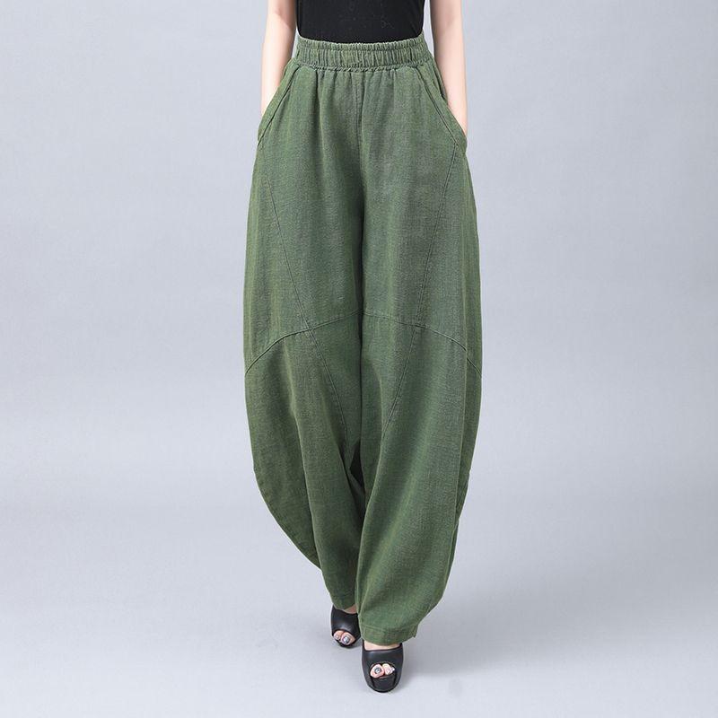 

Womens Linen Cotton Harem Pants Casual High Waist Loose Baggy Trousers M зелений