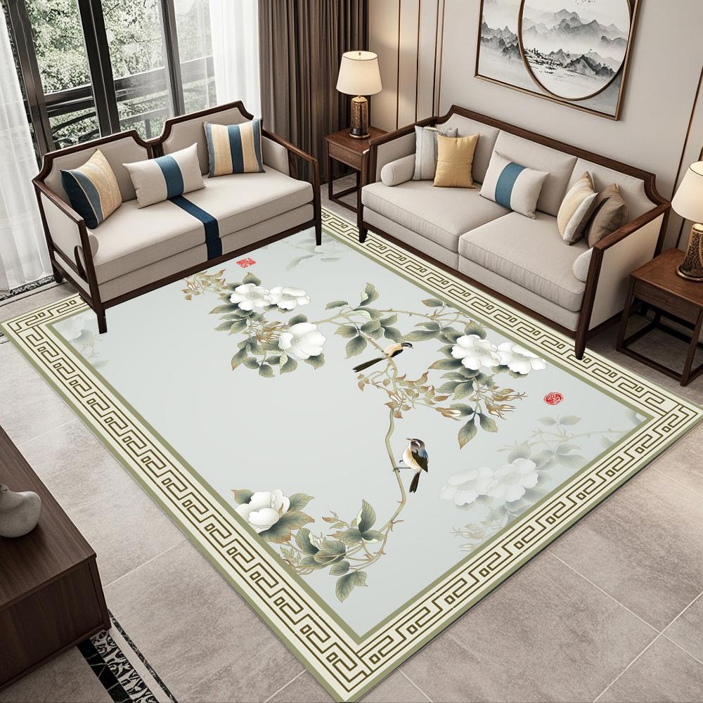 

East Asian Flower and Bird Painting Carpet Living Room Decor Sofa Rug Bedroom Bedside Rug Dining Room Coffee Table Floor Mat 40x60CM