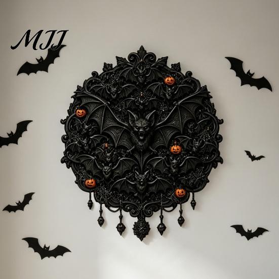 Textured Wall Hangings Gothic Halloween Decor, Vintage Relief Skull Ghost Bat Atmosphere Props Plaque, Dark Aesthetic Hanging Art for Entryway