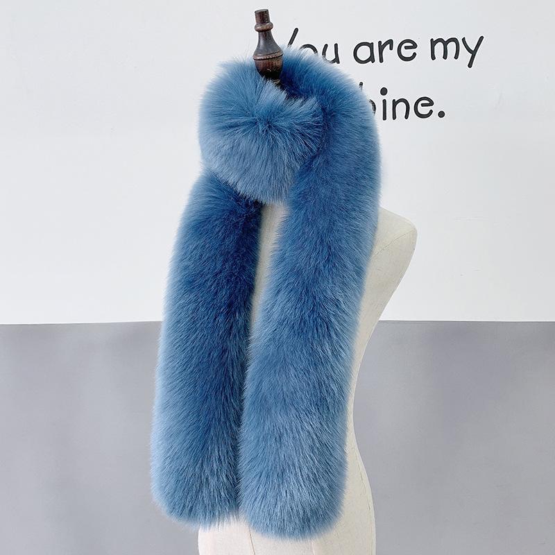 

Зимний новый шарф из лисьего меха, универсальный шарф, искусственный мех, длинный однотонный мех, теплый меховой воротник, детский павлин голубой