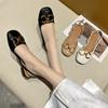 Retro Metal Buckle Bag Head Low Heel Sandals Women's New Shallow Mouth Square Head Rear Empty Flat Bottom Women