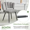 Tisch- und Stuhlset. Runder Esstisch 107 cm in Nussbaumoptik mit doppelter Ablagefläche + 2 graue Stoffstühle mit blumenförmiger Rückenlehne.