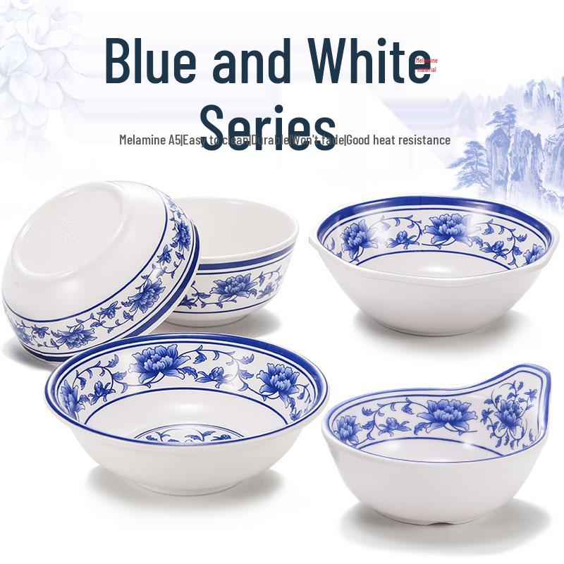 Melamine Blue & White Porcelain-Style Small Bowl for Seasoning, Rice, Porridge, Soup - Ideal for Hotels & Restaurants