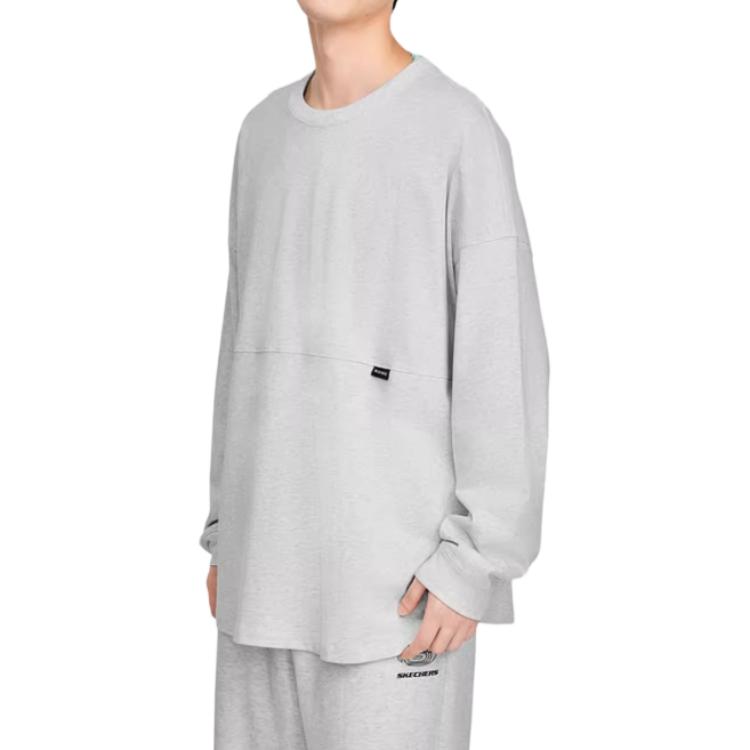 Skechers Logo Print Knitted Soft Comfortable Breathable Long Sleeve T-Shirt Men Tops Light-White Gray L324M106-0248