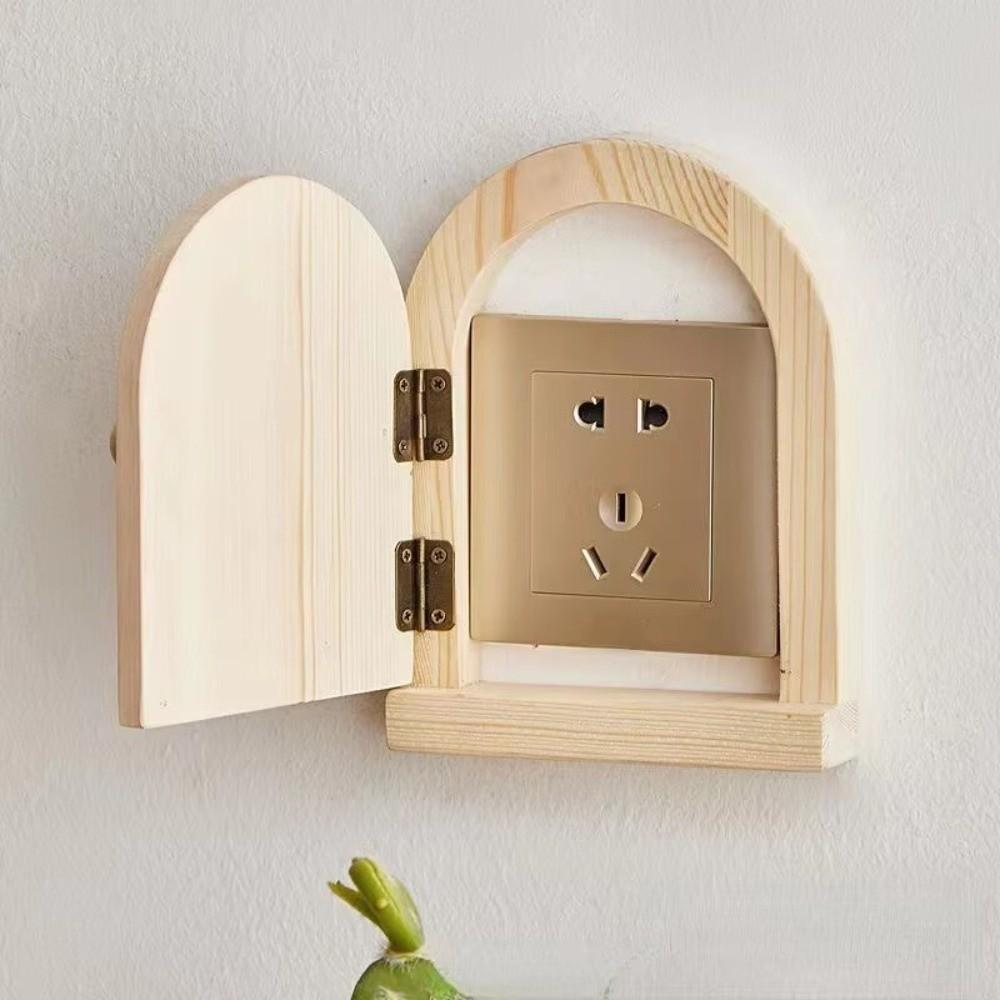 Wall Mounted Switch Protective Cover Anti-touch Door Shape Wood Switch Cover Creative Safety Socket Decorative Frame