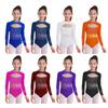 Justaucorps de Danse Gymnastique Filles Strass Brillants Manches Longues avec Fermeture Éclair au Dos & Découpe Devant Vêtement de Scène