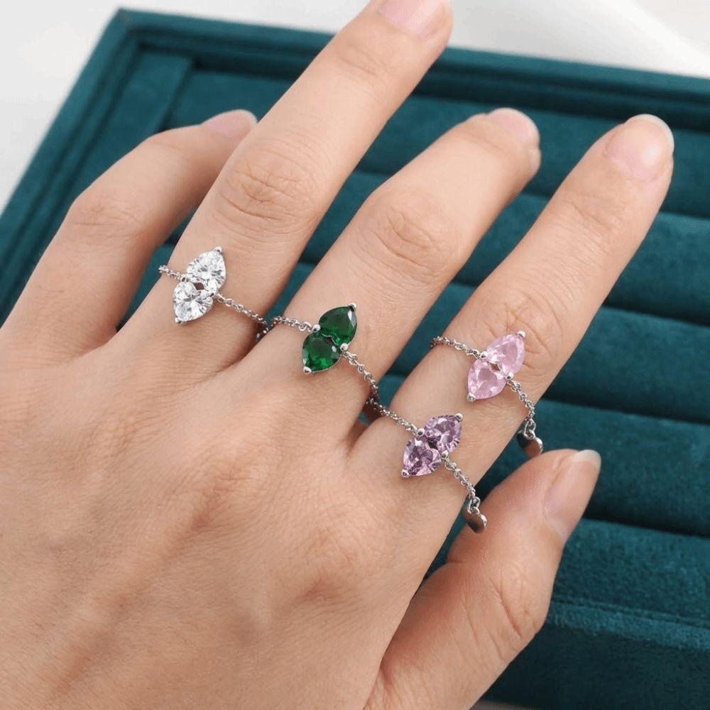 Exquisite Zirconia Chain Rings Minimalist Women Link Chain Ring Adjustable Chain Ring Wedding