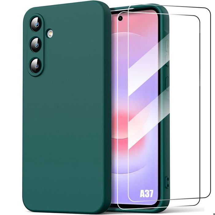 Hülle für Samsung Galaxy A37 5G, Slim Flüssigsilikon Kratzfest - Nachtgrün - 2 Gehärtete Gläser