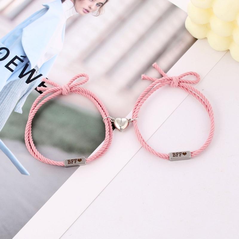 2 Pieces Friendship Bracelet Matching Heart Wristband for Women Men Magnet Bracelets Set for BFF Friends Rope Bracelet