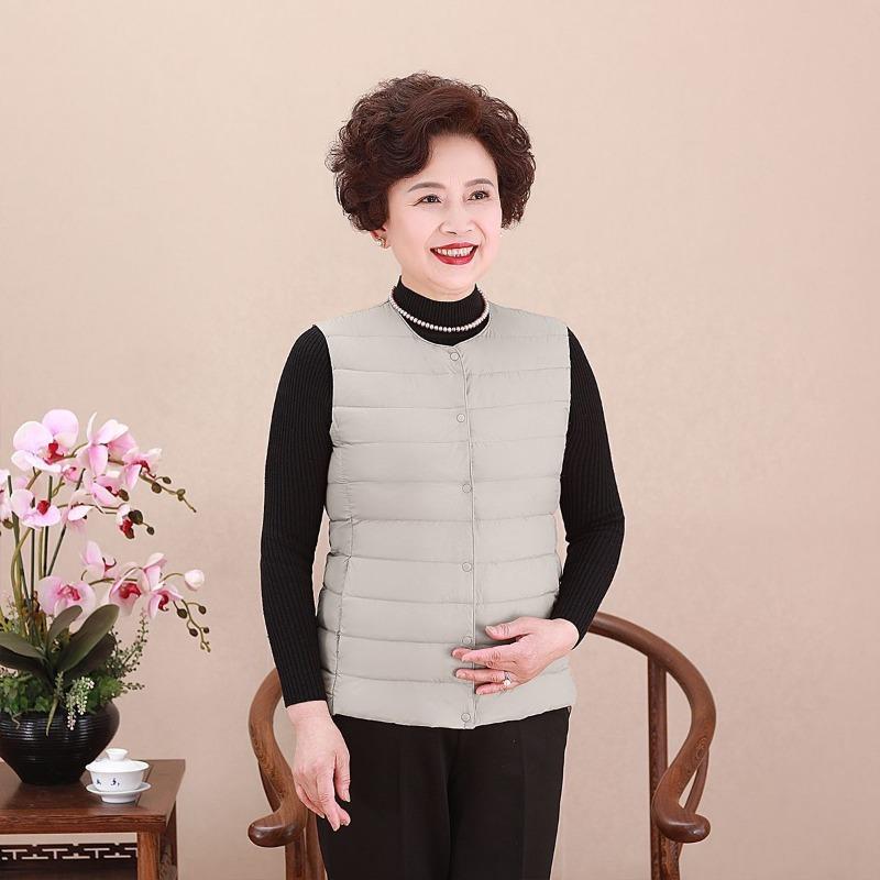 Middle-aged Vest Mother Light and Thin Crew Neck Down Jacket Liner Down Vest Women's Clothing Large Size Warm Vest Vest Vest