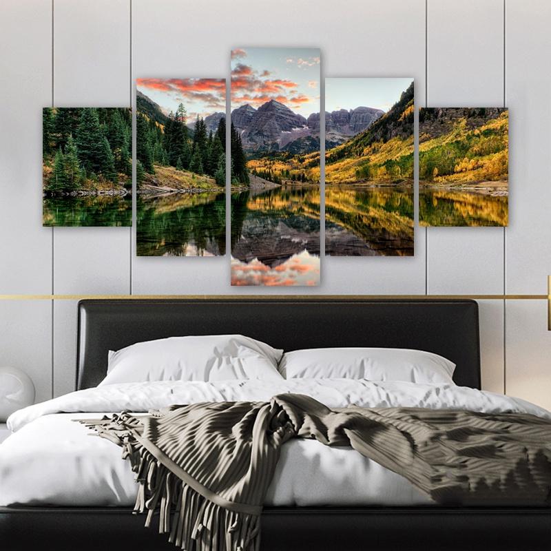 5 Panels Landscape Posters Canvas Painting Lake Mountain Pictures Prints Wall Art For Living Room Modern Home Decor No Frame