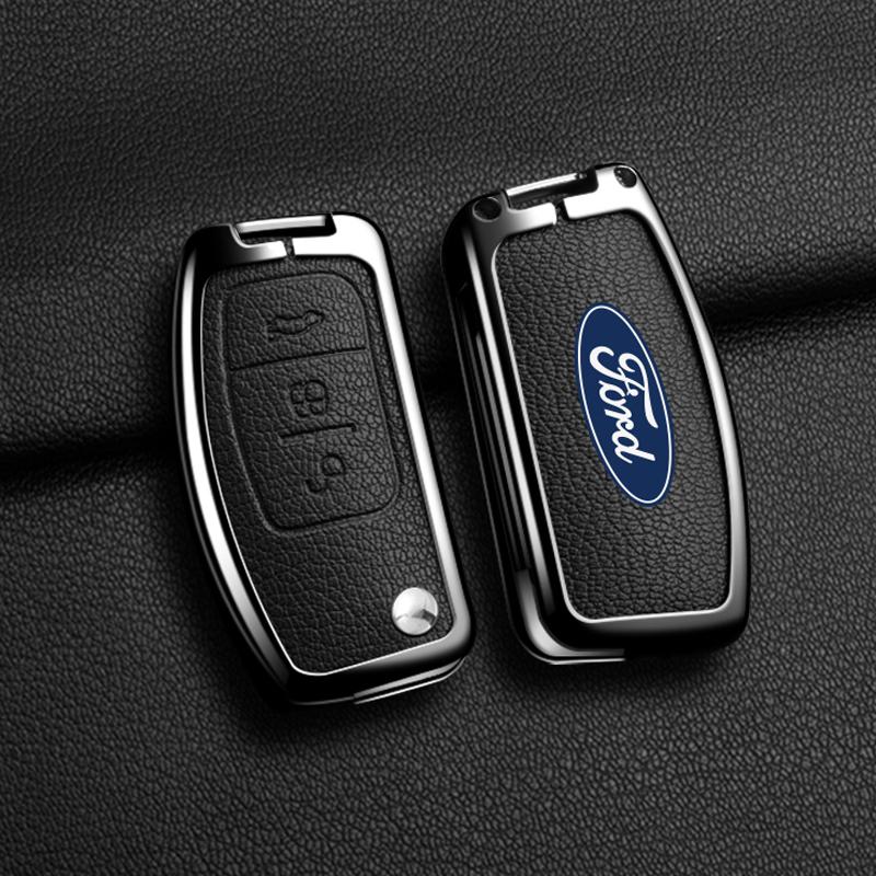 Zinc Alloy Leather Car 3 Buttons Flip Key Case Cover Smart Remote Shell For Ford Fiesta Focus MK2 Mondeo Kuga Galaxy C-Max S-Max