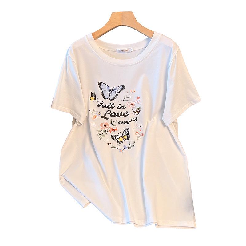 Plus Size Mid-Length Round Neck Loose T-Shirt for Women (200/300/350 jin)