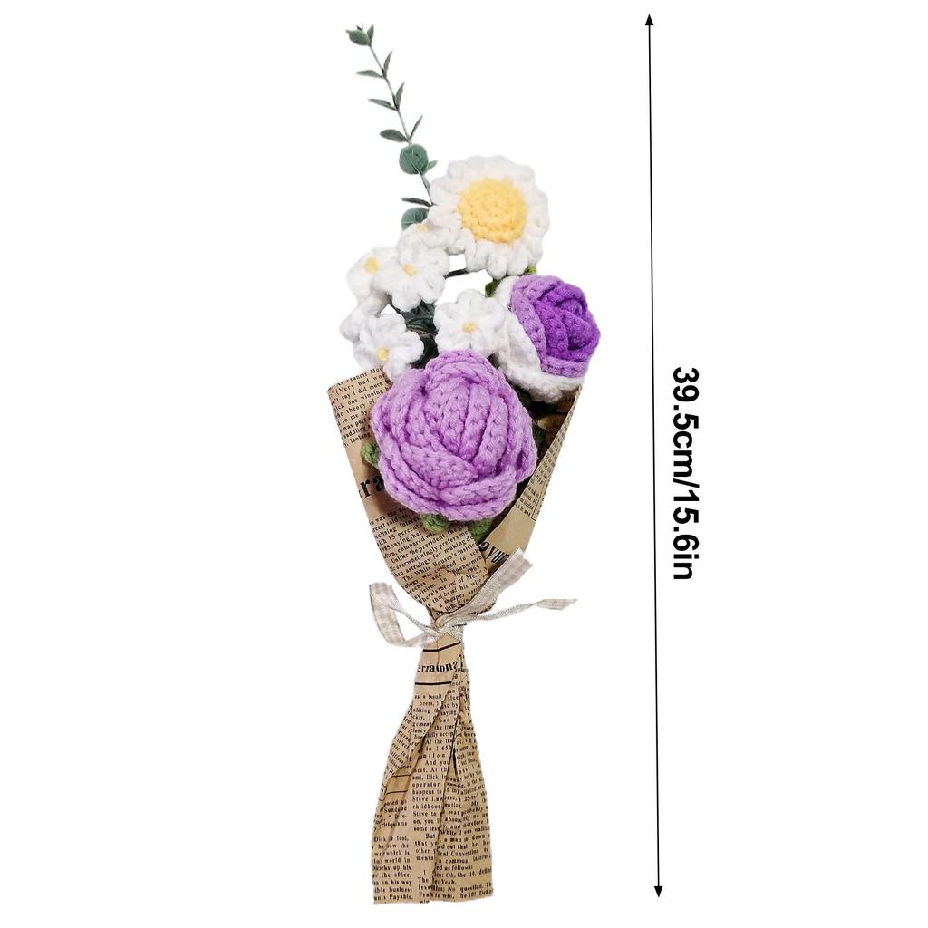 Homemade Knitting Crochet Flower Bouquet Romantic Wedding Bridal Bouquet Party Home Decoration Homemade Teacher's Day Gift