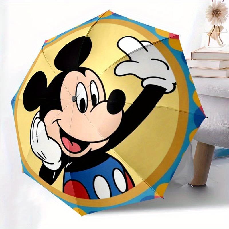 Disney Mickey Mouse Automatic Open/Close Umbrella - Cute Umbrella with Cute Design, Portable 3-Fold Compact Umbrella for Men & Women, Valent
