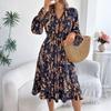 Women's Fashion Party Solid Color V-neck Long Sleeved Slim Fit Sequin Pleated Ribbon Wrapped Hip Dress Evening Dress