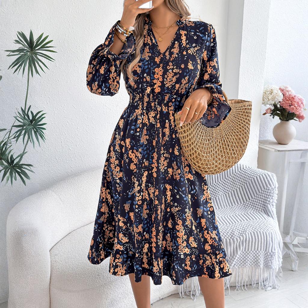 Women's Fashion Party Solid Color V-neck Long Sleeved Slim Fit Sequin Pleated Ribbon Wrapped Hip Dress Evening Dress