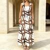 U-Neck Long Dress Geometric Collection Loose Fit,Lightweight Sleeveless,Chic Simple Summer Women's Wear,Versatile for Beach Vacation,Daily & Home Use