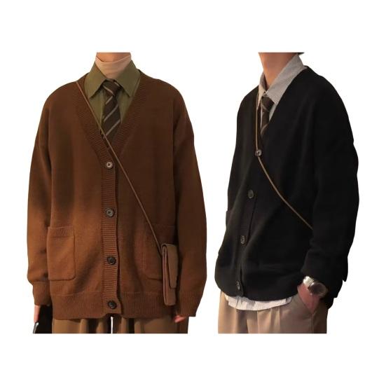 Toamna iarna bărbați pulover Cardigan V-neck tricotat gros elastic mâneci lungi lejer stil Preppy cald culoare solidă tricotat zilnic purtare pulover haină