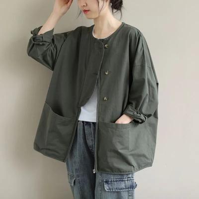 Japanische Werkzeugbekleidung Großtaschenhemd Lässige Mode Kurze Jacke Damen