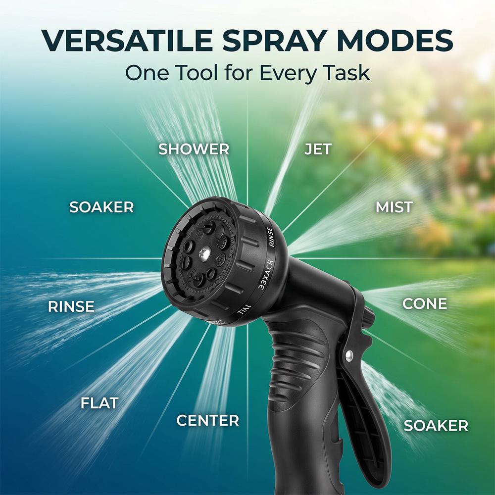 3x Telescopic Garden Water Hose with 10-Function High-Pressure Spray Gun for Watering and Car Wash