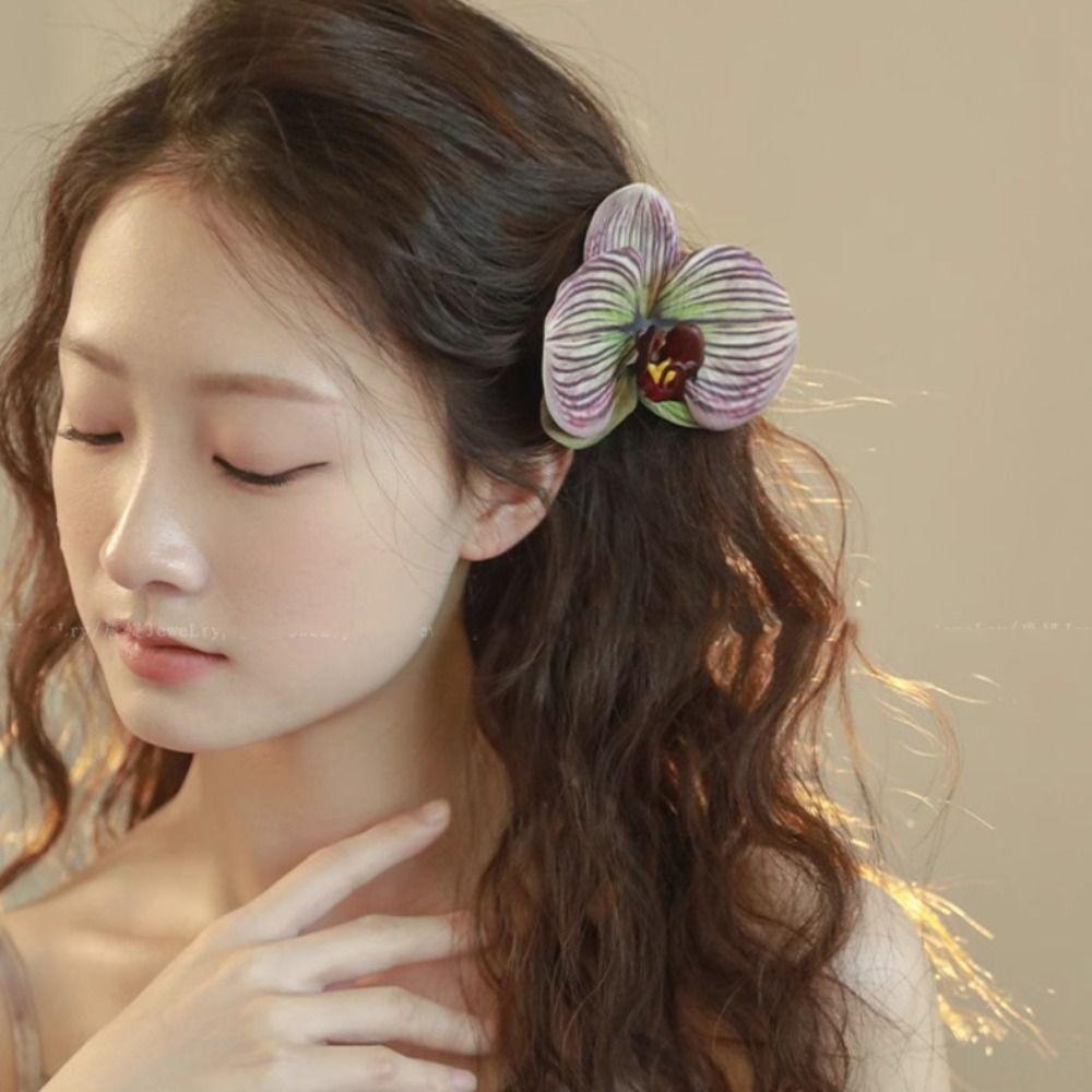 Shark Clip Flower Hair Claw Ponytail Clip Large Shark Clip Cute Butterfly Orchid Hair Clip  Female