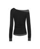SECONDMONO Slim Fit Layered Off-Shoulder Top [Black]_Sewts039Black