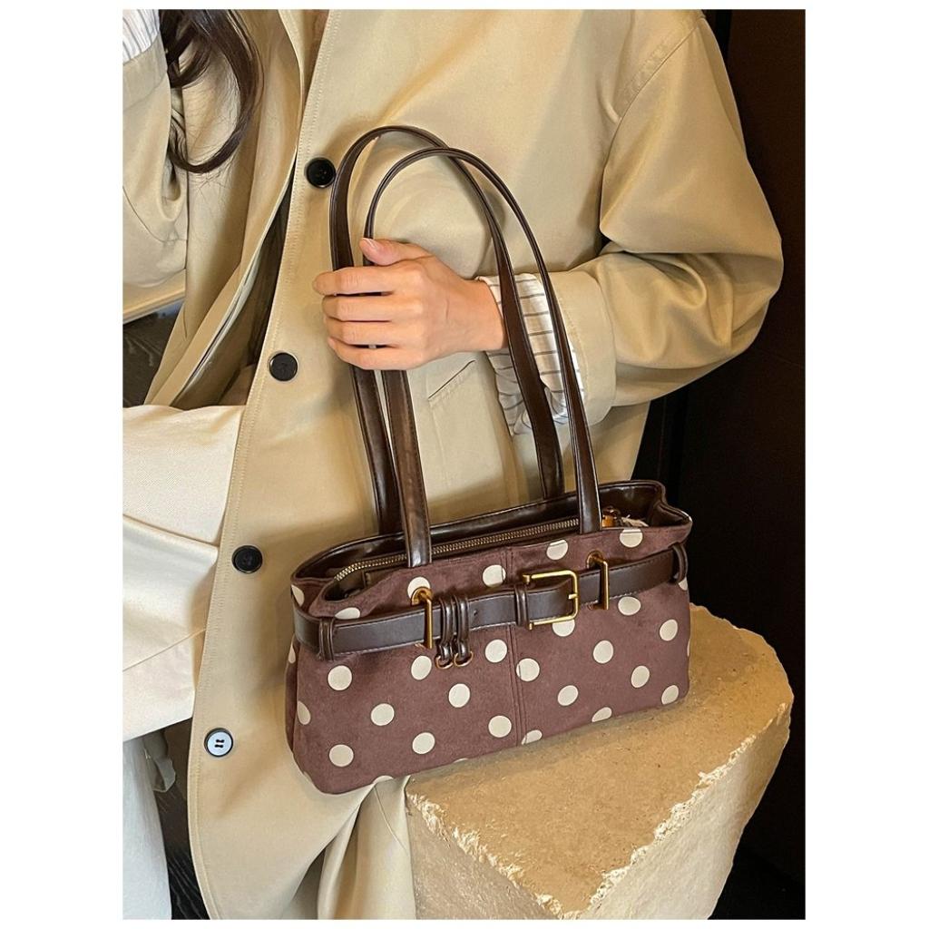 Xeie Thuk Tote Bag Women Velvet Polka Dot Underarm Handheld Daily Commute