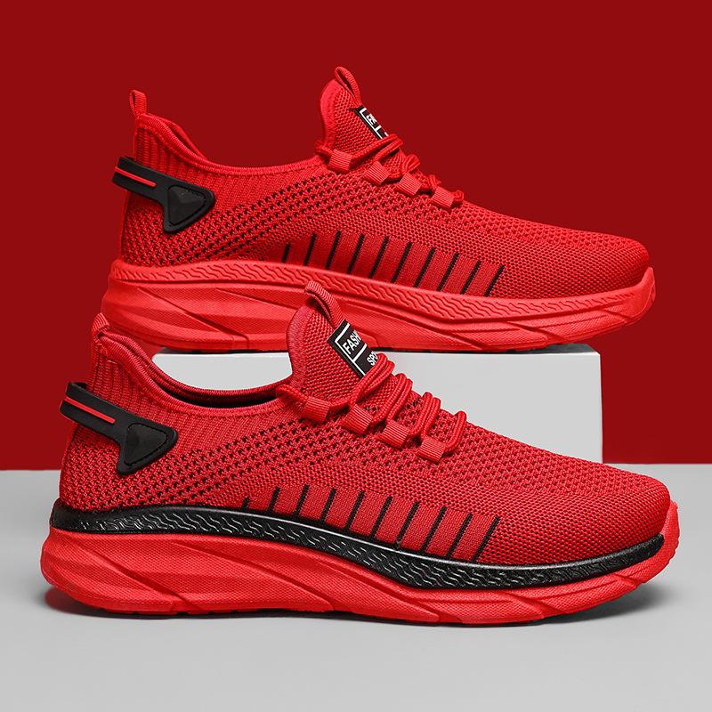 Fashion Spring Red Casual Shoes Mesh Breathable Sneakers for Men Outdoor Slip-on Walking Shoes Men Lace Up Trainers Men's Sports Shoes
