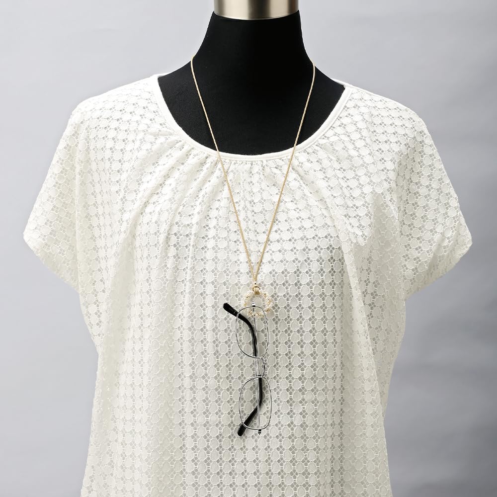 Pearl Eyeglasses Holder Sunglasses Holder Ring Necklace for Women Glass Beads White Anti-Slip MHL-32