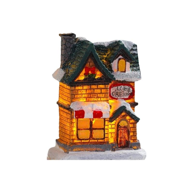 

Battery Powered Christmas Village House Decoration For Kids Room Holiday Party With LED Light Hand Carved Resin Ornament