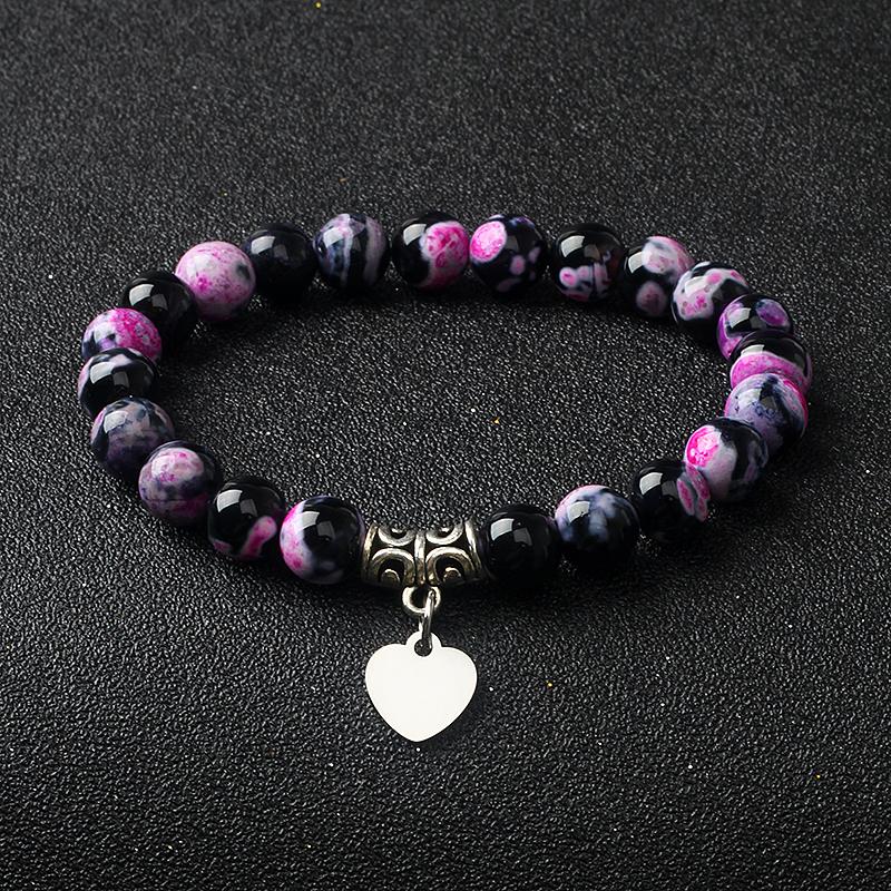 Original Amethyst Heart Charm Bracelets Women 316L Stainless Steel Pendant Bracelets Nature Stone Beaded Couple Jewelry Pulsera