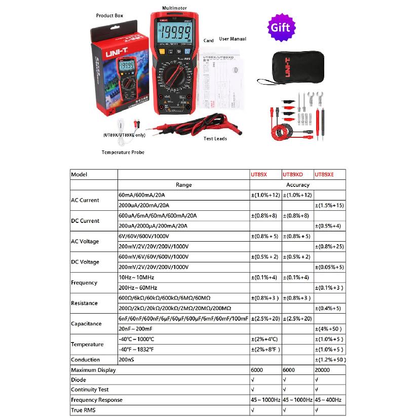 UNI-T Digital Multimeter Professional AC DC Electrical Multi Meter UT890C UT890D+ UT89X UT89XD UT161E UT61B+ UT61D+ UT61E Plus