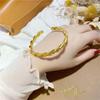 Gold Plated Wheat Ear Open Bangle: Luxurious Women's Braided Bracelet for Weddings