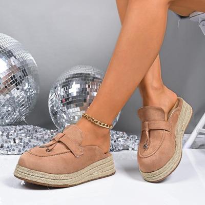 Avslappnade Rosa Mockasiner Tofflor Dam Hampa Sula Klädda Klackar Sandaler Dam 2025 Sommar Bohemia Slip-On Sandaler Storlek 42