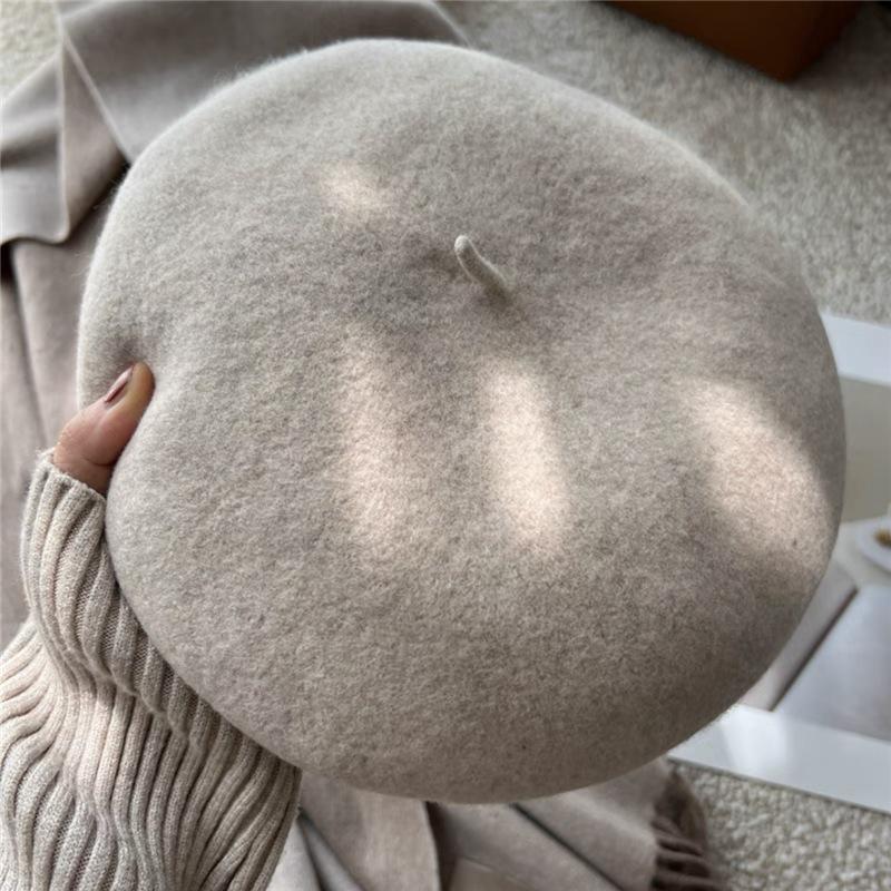 Pure Wool Beret Women's Australian Autumn and Winter Versatile Large Head Circumference Korean Style Beret Hat