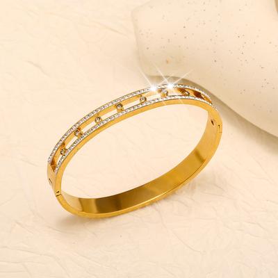 Titanium Steel Grid Hollow Bangle Bracelet Women Rhinestone Starry Fashion Jewelry Trendy Accessories for Gift