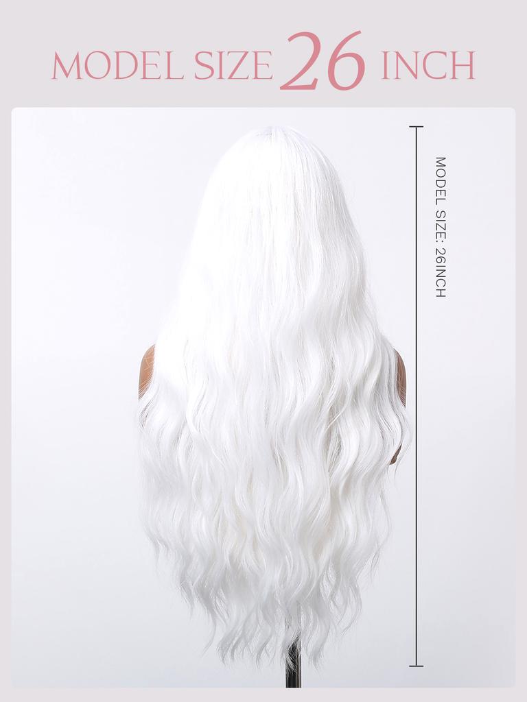 Long Curly Silver White Synthetic Wavy Wig Medium Part Water Wave Wigs For Women Daily Cosplay Halloween Colorfull Fake Hair