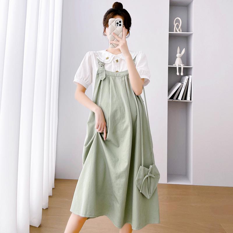 

2025 Spring/Summer Plus Size Korean Style Maternity Two-Piece Camisole Dress & Shirt Set XL