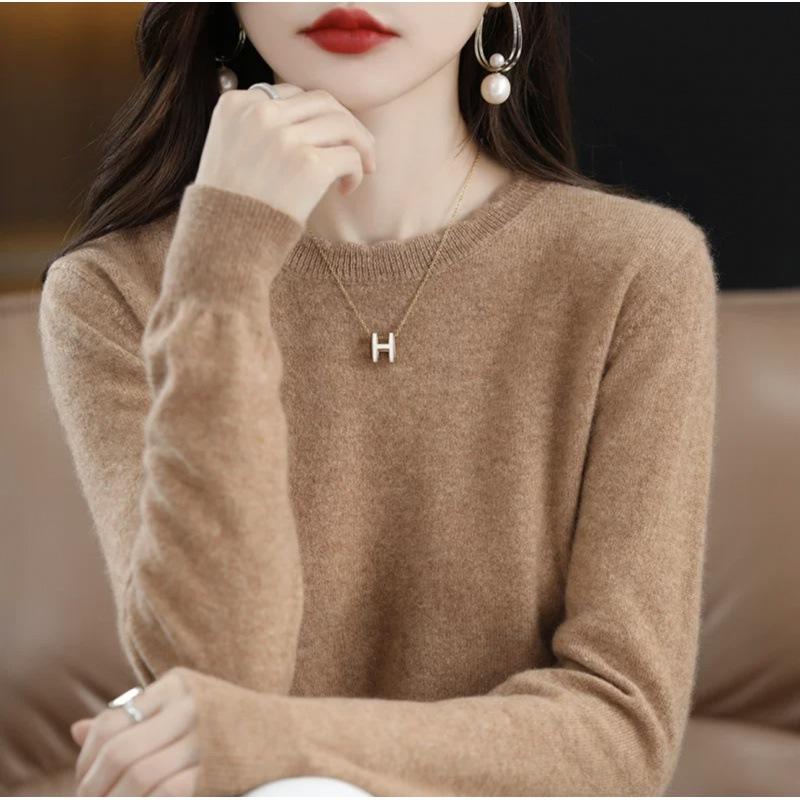 Soft Waxy Casual Lace Round Neck Bottoming Shirt Women's New Spring and Autumn Sweater Long-sleeved Knitted Sweater Loose