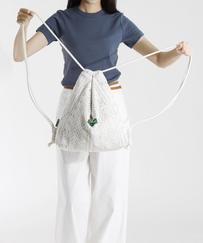 Green Stuff Rope Backpack R3 Ethnic Embroidered Lace - Ivory