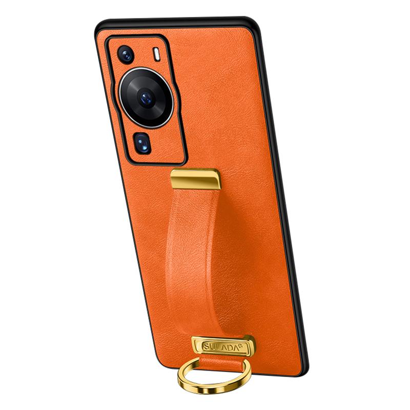 SULADA Fashion Series for Huawei P60 Pro Crazy Horse Texture Back Cover Retractable Strap Kickstand Leather Coated PC+TPU Phone Case