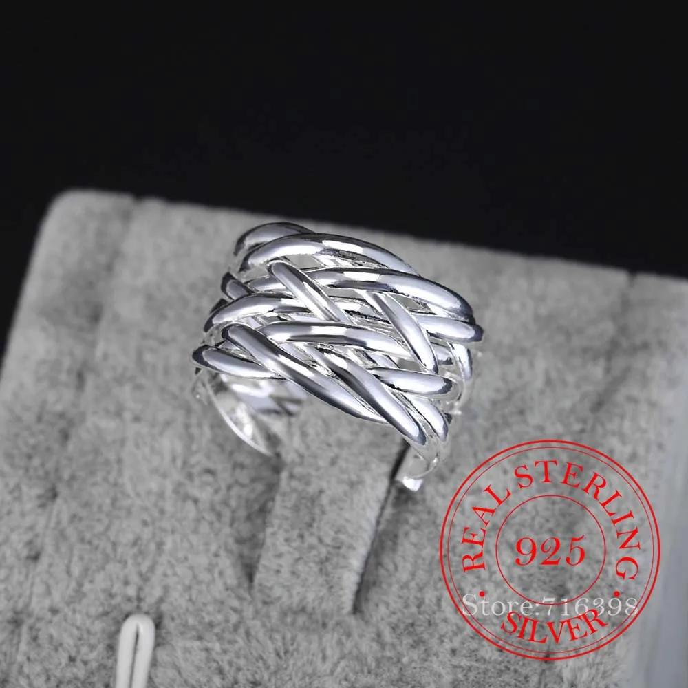 

925 Sterling Silver Open Smooth Weave Ring for Women Men Fashion Wedding Engagement Party Gift Charm Jewelry resizable