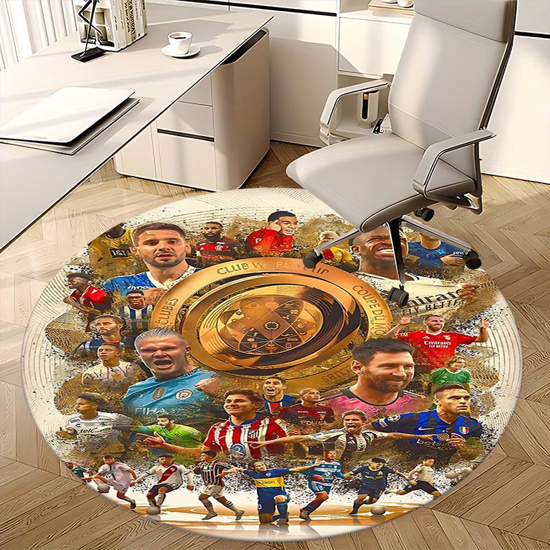 Coppa del Mondo per Club, Tappetino per Sedia Leggende del Calcio, Tappeto Rotondo, Tappeto per Ufficio, Lavabile in Lavatrice, Antiscivolo, Adatto per Soggiorni, Camere da Letto