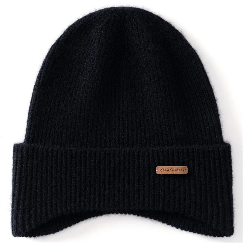 Cashmere hat men's and women's double-layer thickened winter cashmere bag head knitted stacking hat couple cold hat